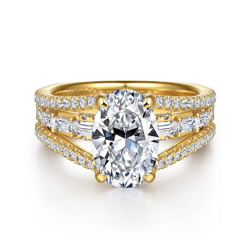 Gabriel & Co. Brinne 14K Yellow Gold Three Row Oval Diamond Engagement Ring - NAGI