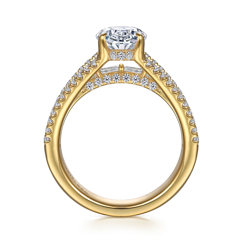 Gabriel & Co. Brinne 14K Yellow Gold Three Row Oval Diamond Engagement Ring