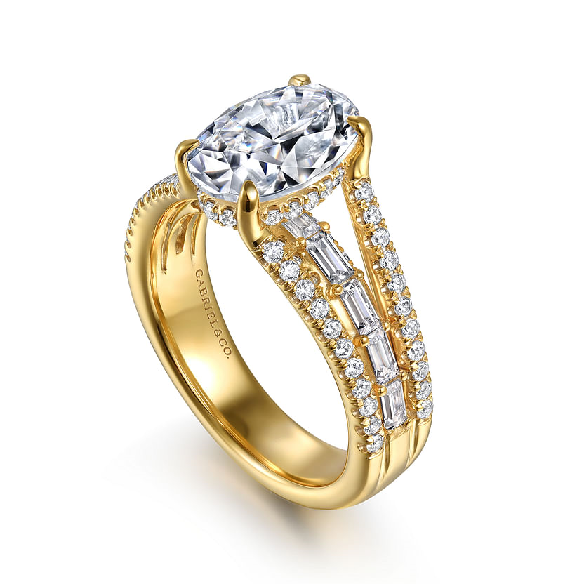 Gabriel & Co. Brinne 14K Yellow Gold Three Row Oval Diamond Engagement Ring