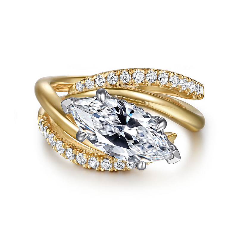 Gabriel & Co. Slate 14K White and Yellow Gold Bypass Marquise Shape Diamond Engagement Ring - NAGI