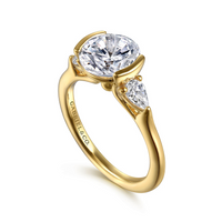 Gabriel & Co. Alesandra 14K Yellow Gold Half Bezel Round Three Stone Diamond Engagement Ring
