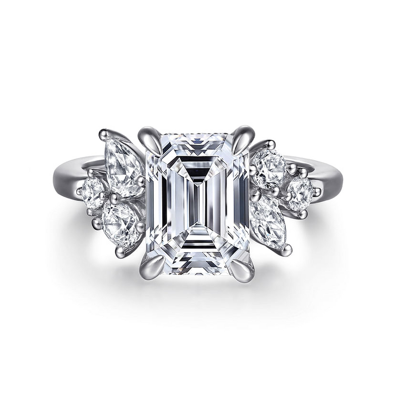 Gabriel & Co. Caye 14K White Gold Emerald Cut Diamond Engagement Ring - NAGI