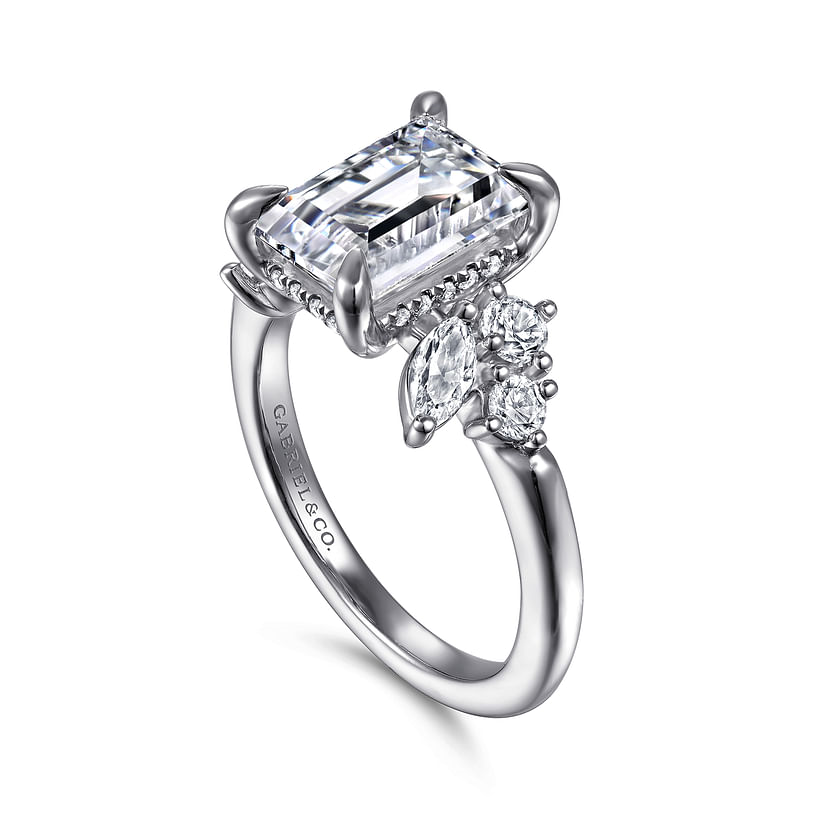 Gabriel & Co. Caye 14K White Gold Emerald Cut Diamond Engagement Ring - NAGI