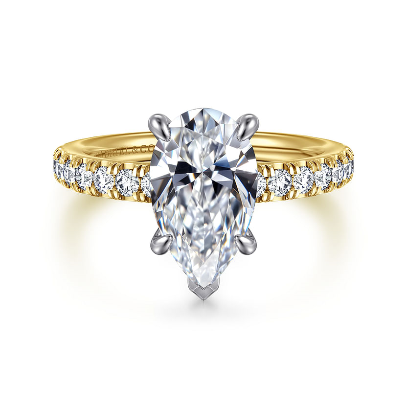 Gabriel & Co. Aruba 14K White GoldYellow Gold Pear Shape Diamond Engagement Ring - NAGI