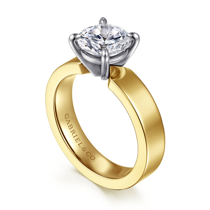 Gabriel & Co. Aura 14K White GoldYellow Gold Round Solitaire Diamond Engagement Ring