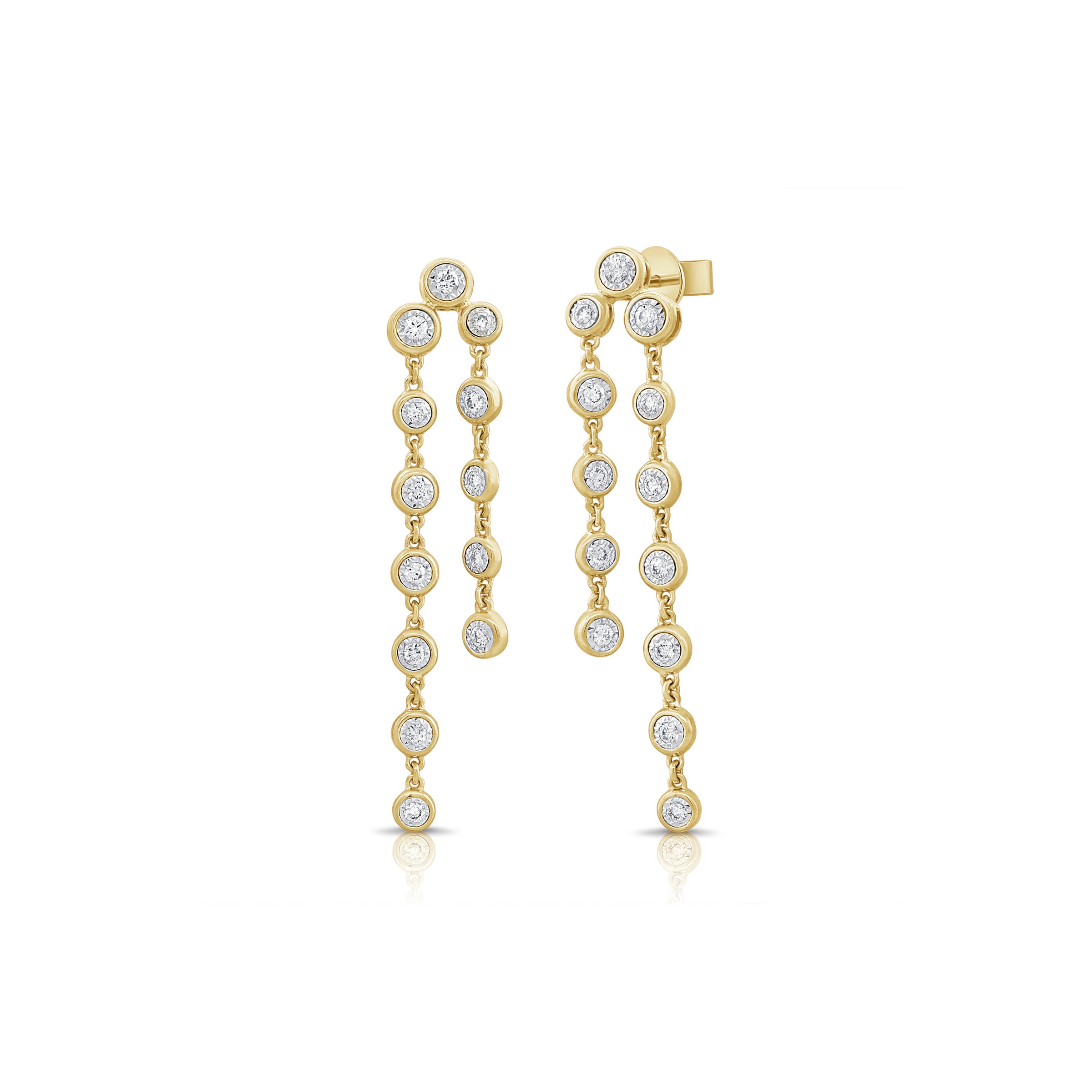 14 Yellow Gold Bezel Set Chain Diamond Drop Earrings