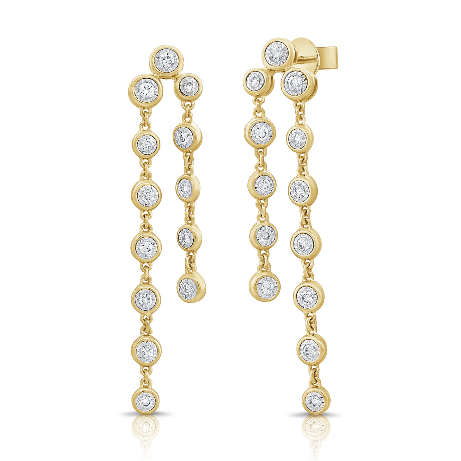 14 Yellow Gold Bezel Set Chain Diamond Drop Earrings