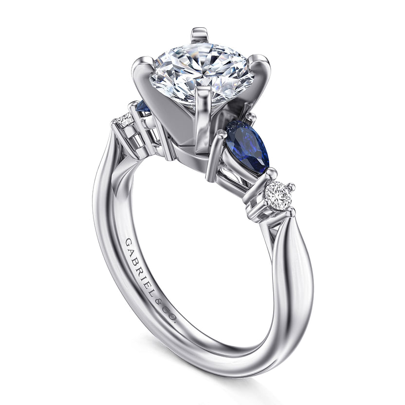 Gabriel & Co. Carrie 14K White Gold Round Five Stone Sapphire and Diamond Engagement Ring