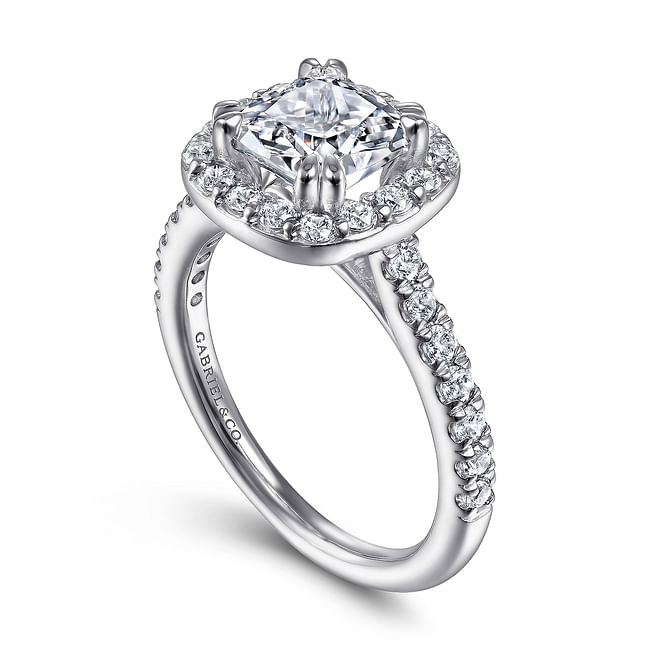Gabriel & Co. Lyla 14K White Gold Cushion Halo Round Diamond Engagement Ring - NAGI