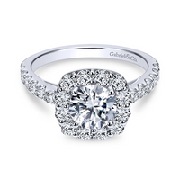 Gabriel & Co. Skylar 14K White Gold Cushion Halo Round Diamond Engagement Ring