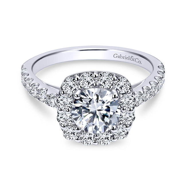 Gabriel & Co. Skylar 14K White Gold Cushion Halo Round Diamond Engagement Ring