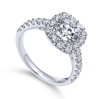 Gabriel & Co. Skylar 14K White Gold Cushion Halo Round Diamond Engagement Ring