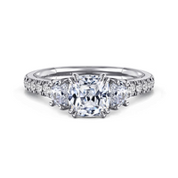 Gabriel & Co. Aloise 14K White Gold Cushion Cut Three Stone Diamond Engagement Ring - NAGI