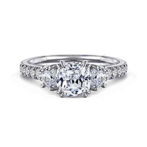 Gabriel & Co. Aloise 14K White Gold Cushion Cut Three Stone Diamond Engagement Ring - NAGI