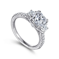 Gabriel & Co. Aloise 14K White Gold Cushion Cut Three Stone Diamond Engagement Ring - NAGI