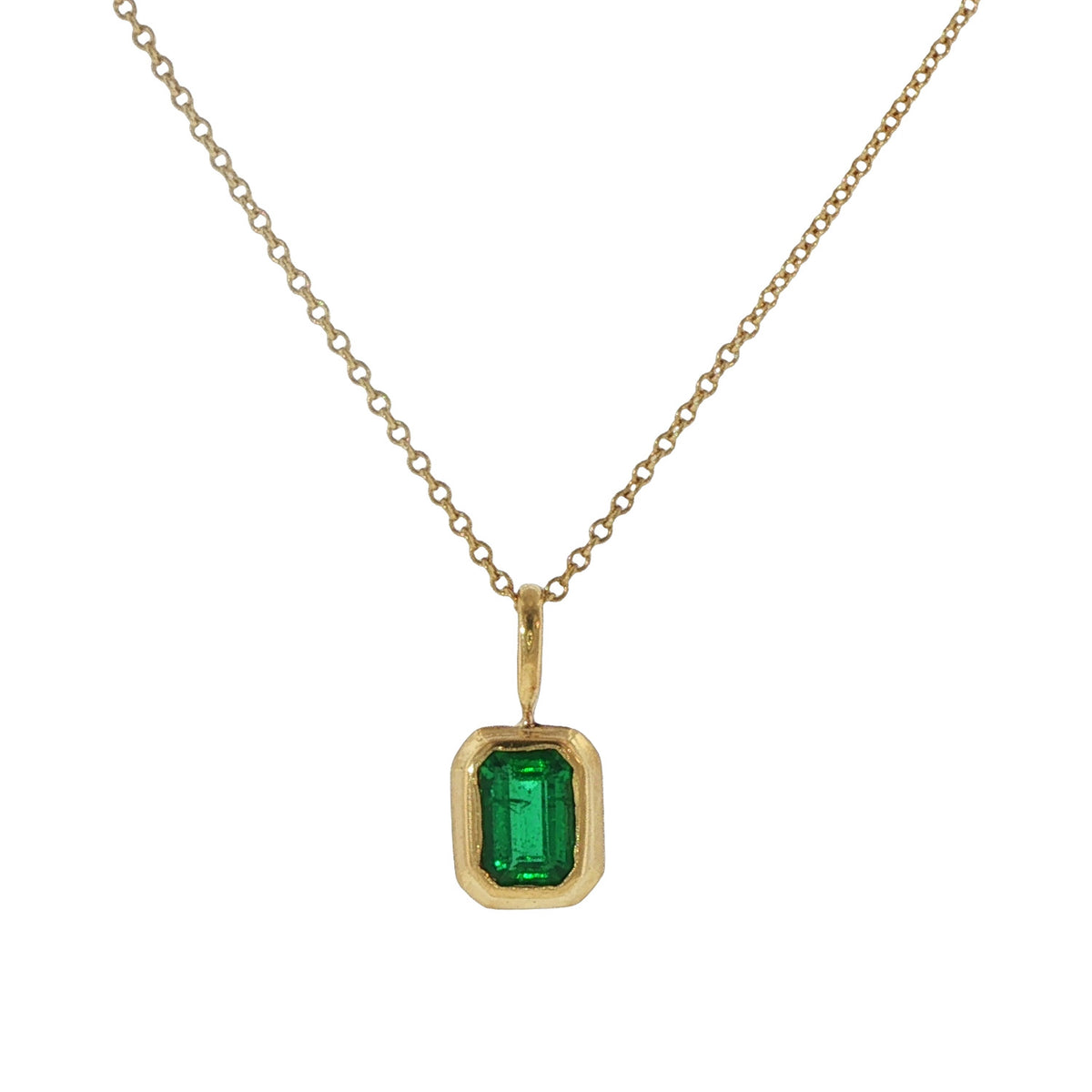 Pre-Owned 18K Yellow Gold Bezel Set Emerald Necklace