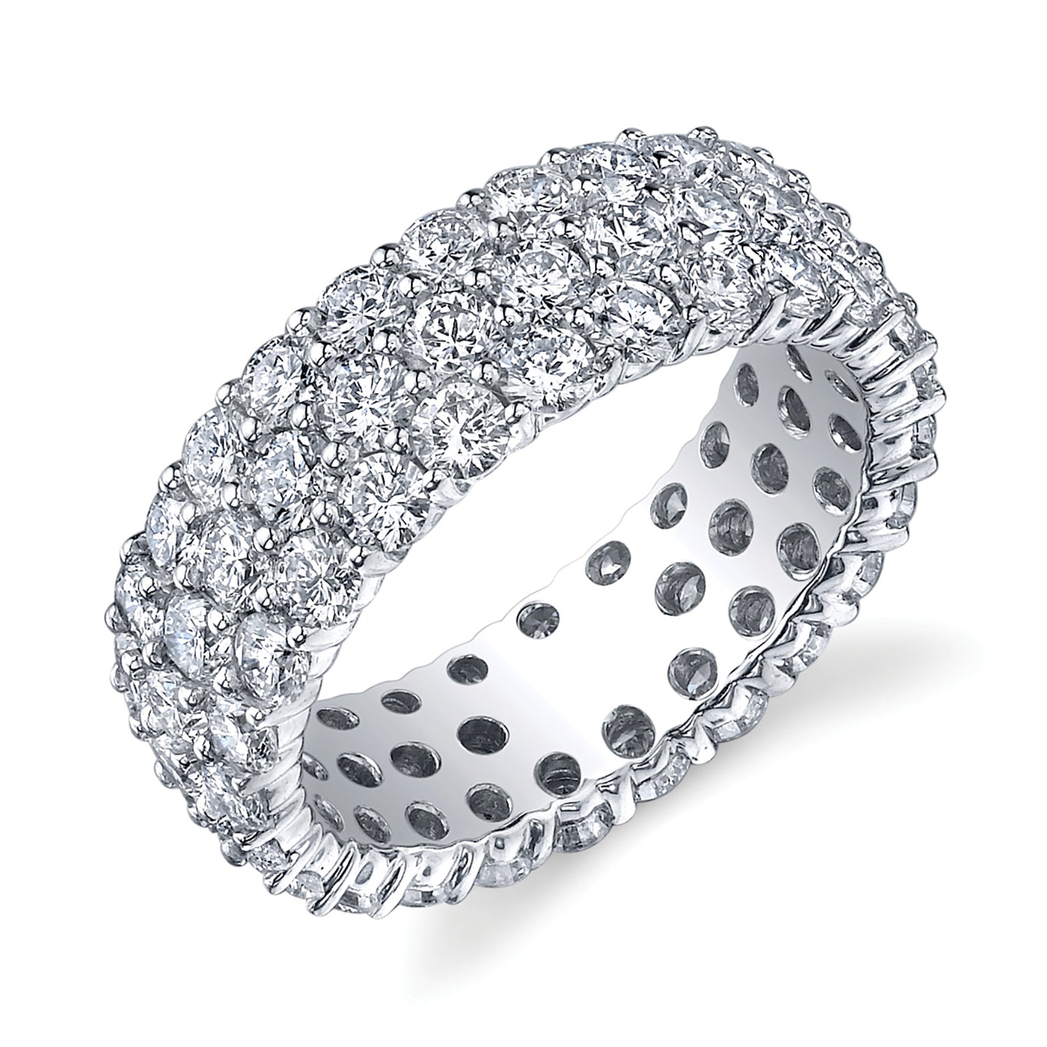 18K White Gold 3-Row Round Diamond Eternity Band