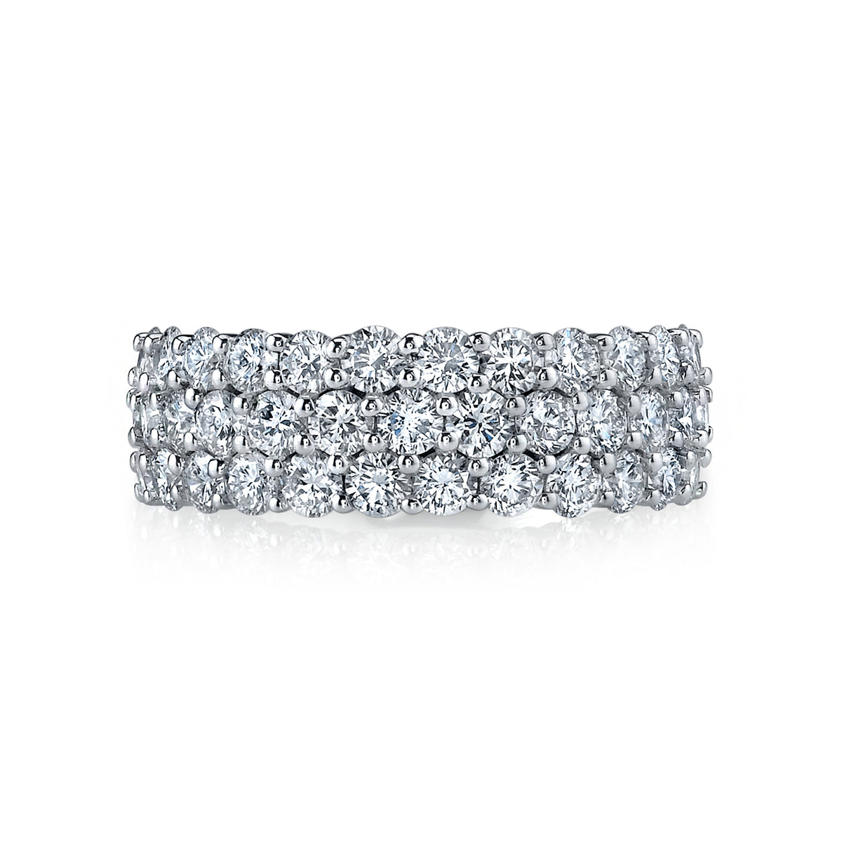 18K White Gold 3-Row Round Diamond Eternity Band - NAGI