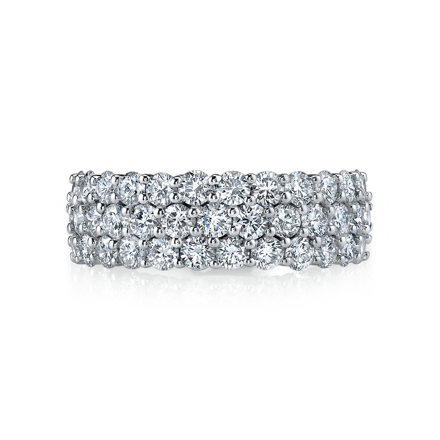 18K White Gold 3-Row Round Diamond Eternity Band