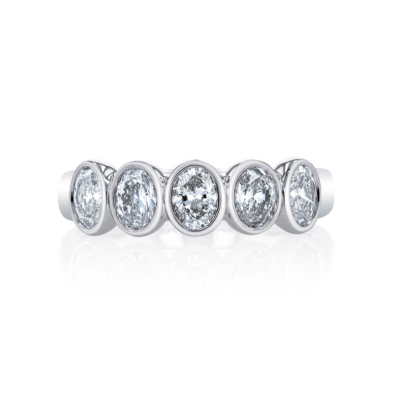 18K White Gold Oval Cut Bezel Set Diamond Band - NAGI