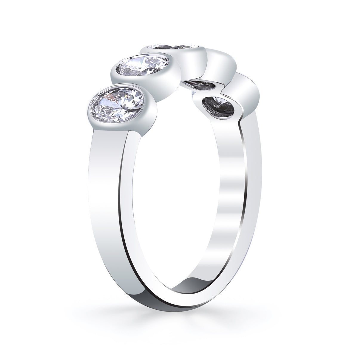 18K White Gold Oval Cut Bezel Set Diamond Band - NAGI