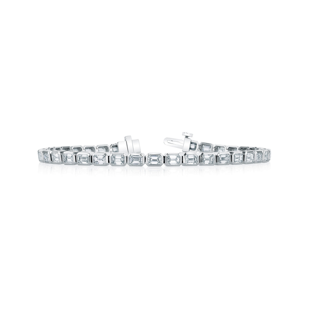 18K White Gold Bezel Set Emerald Cut Diamond Tennis Bracelet