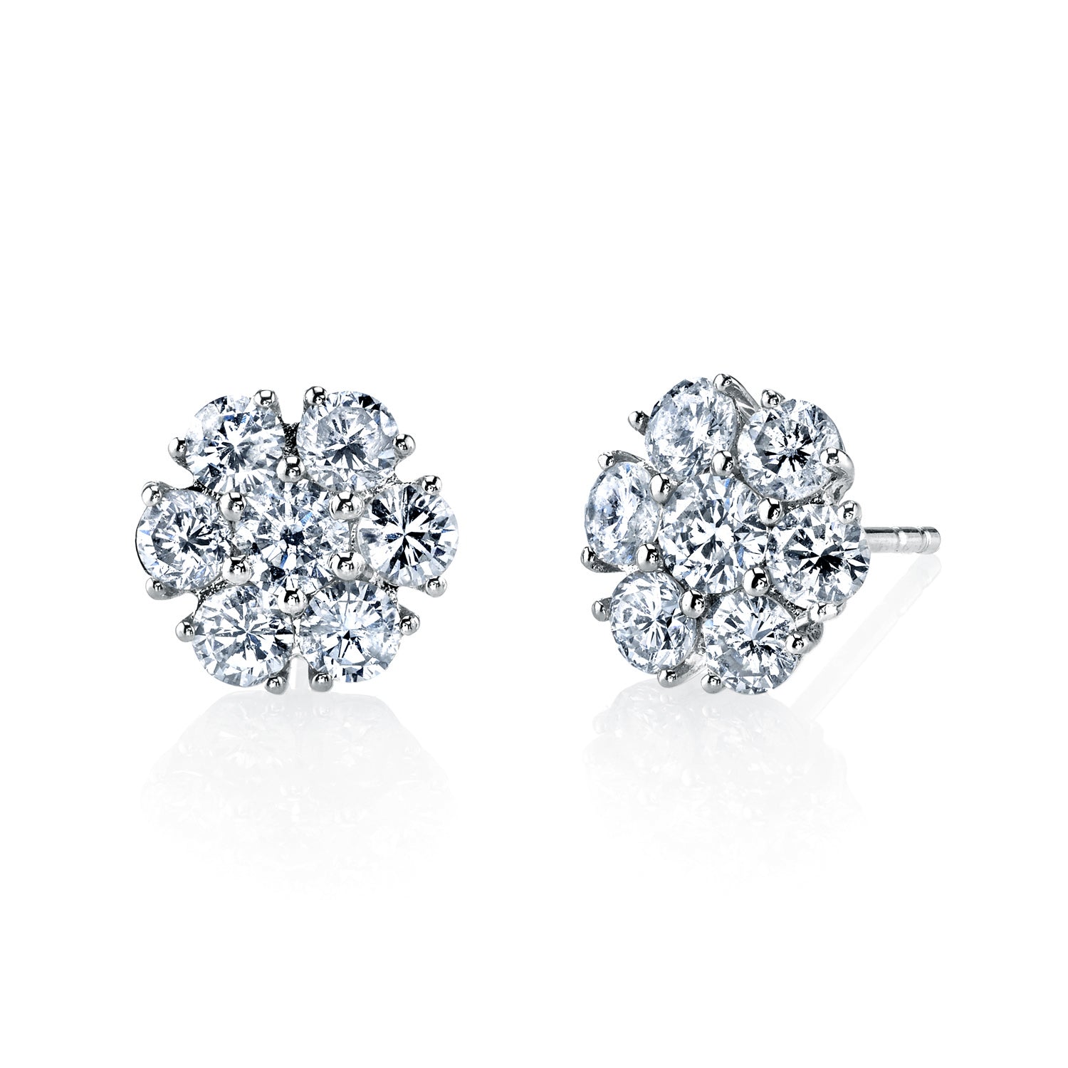 18K White Gold Floral Diamond Stud Earrings - NAGI
