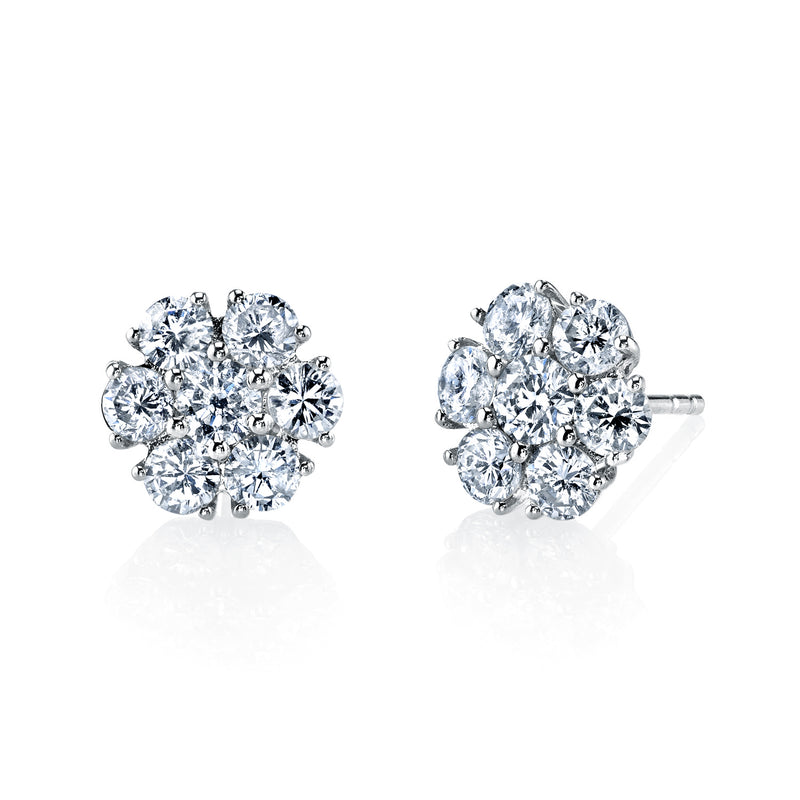 18K White Gold Floral Diamond Stud Earrings - NAGI