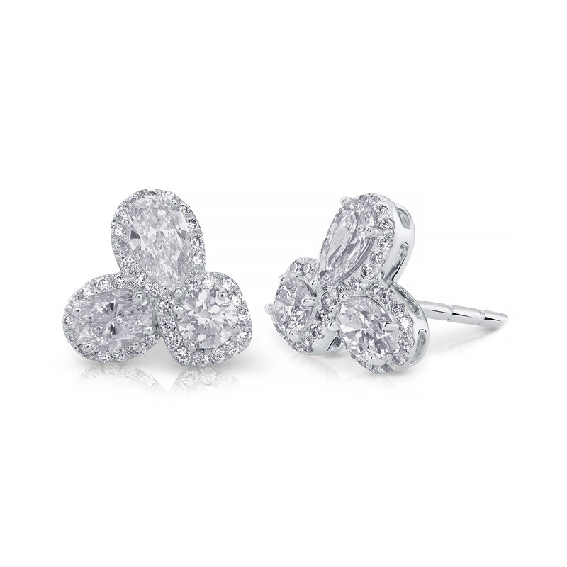 18K Whit Gold Tri-Shape Halo Cluster Stud Earrings - NAGI
