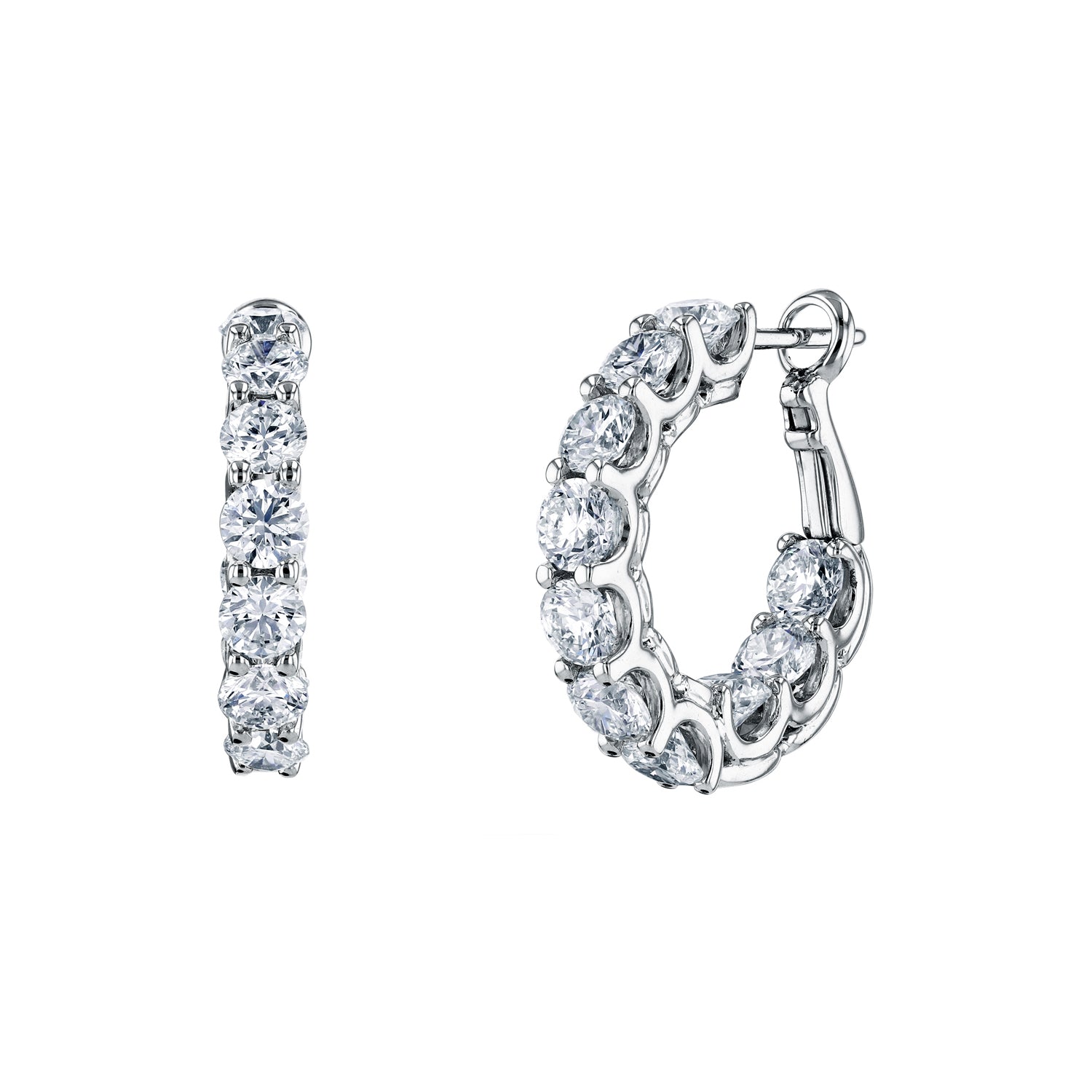 18K White Gold Round Shared Prong Diamond Hoop Earrings - NAGI