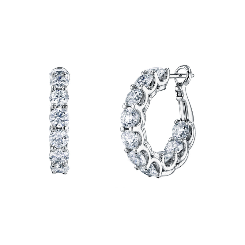 18K White Gold Round Shared Prong Diamond Hoop Earrings - NAGI