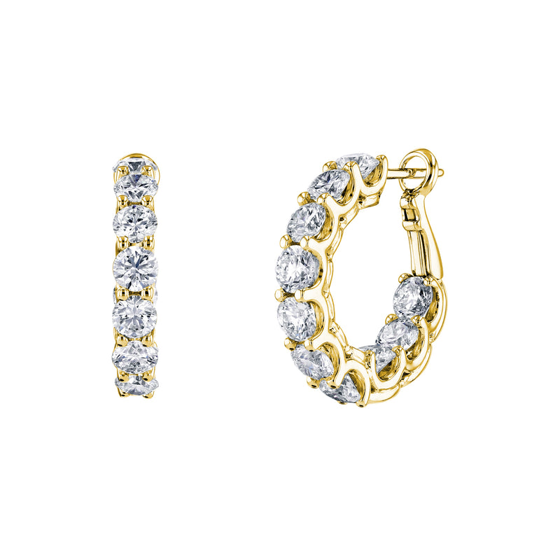 18K Yellow Gold Round Diamond Shared Prong Hoop Earrings - NAGI