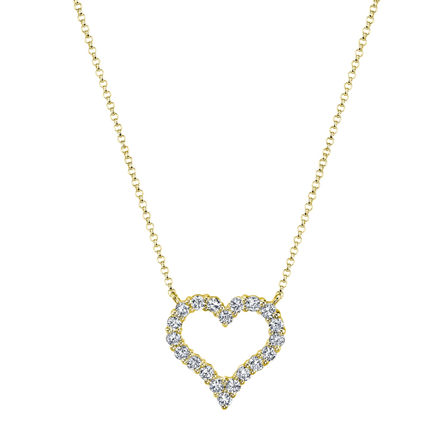 18K Yellow Gold Open Heart Diamond Necklace