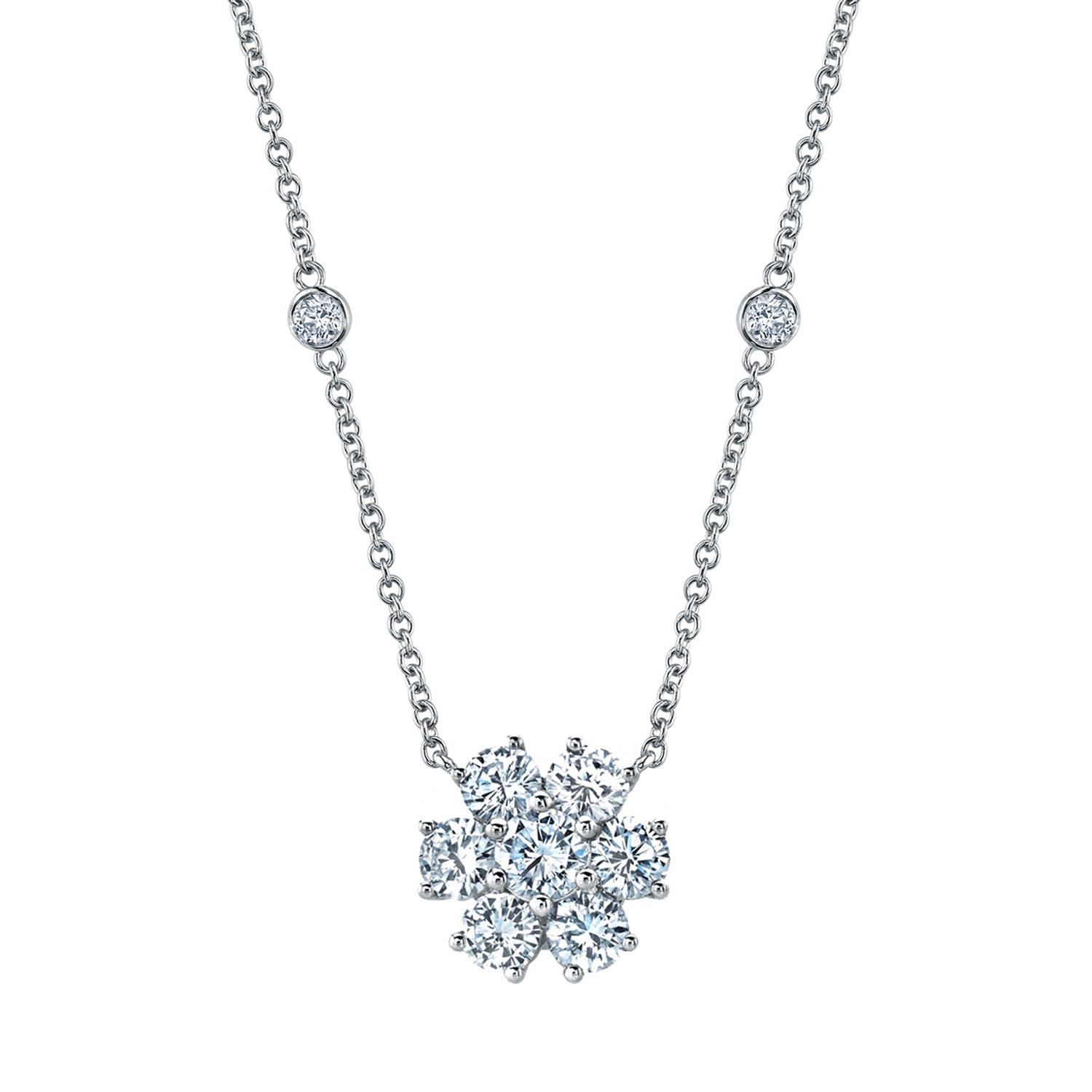 18K White Gold Floral Necklace with Diamond Stations - NAGI