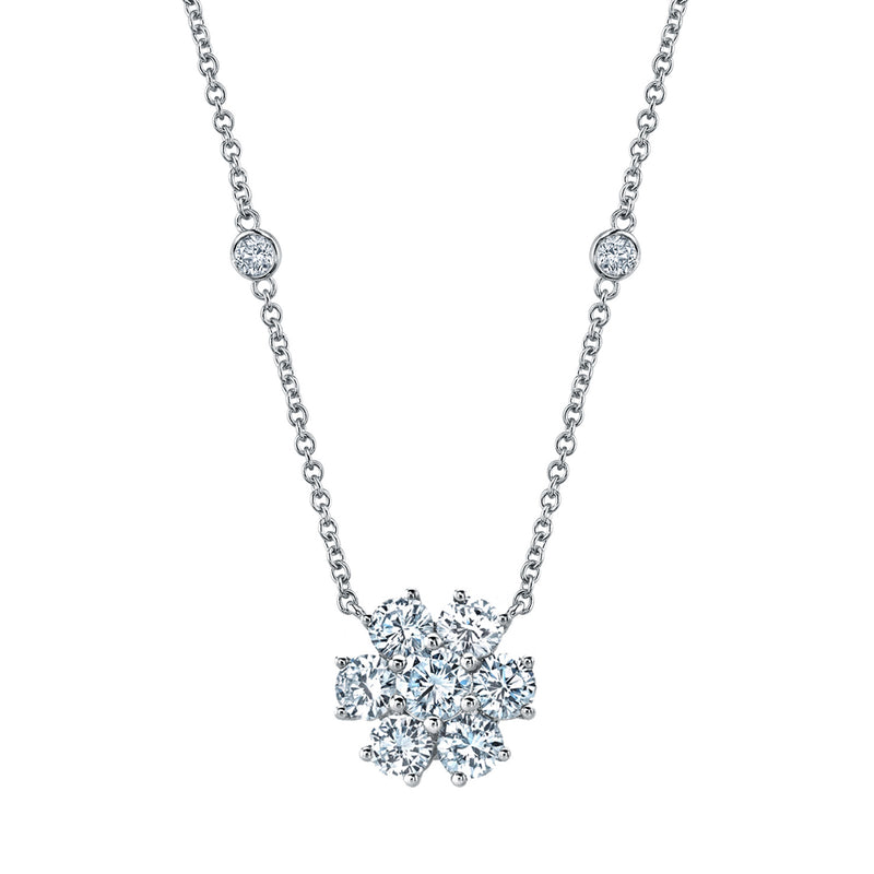 18K White Gold Floral Necklace with Diamond Stations - NAGI