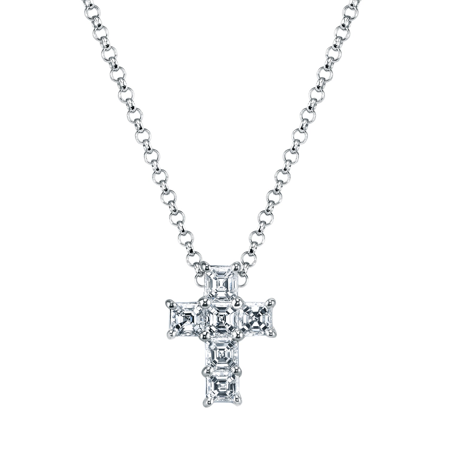 18K White Gold Asscher Cut Diamond Cross Necklace - NAGI