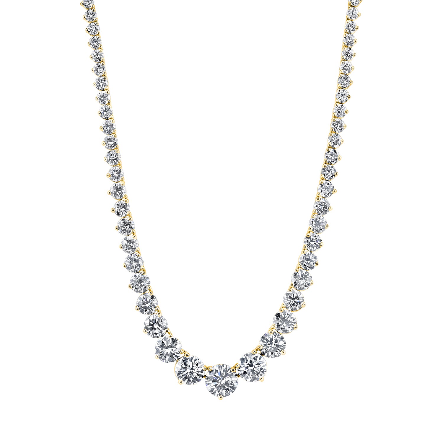 18K Yellow Gold Riviera Diamond Tennis Necklace 13.43 Carats