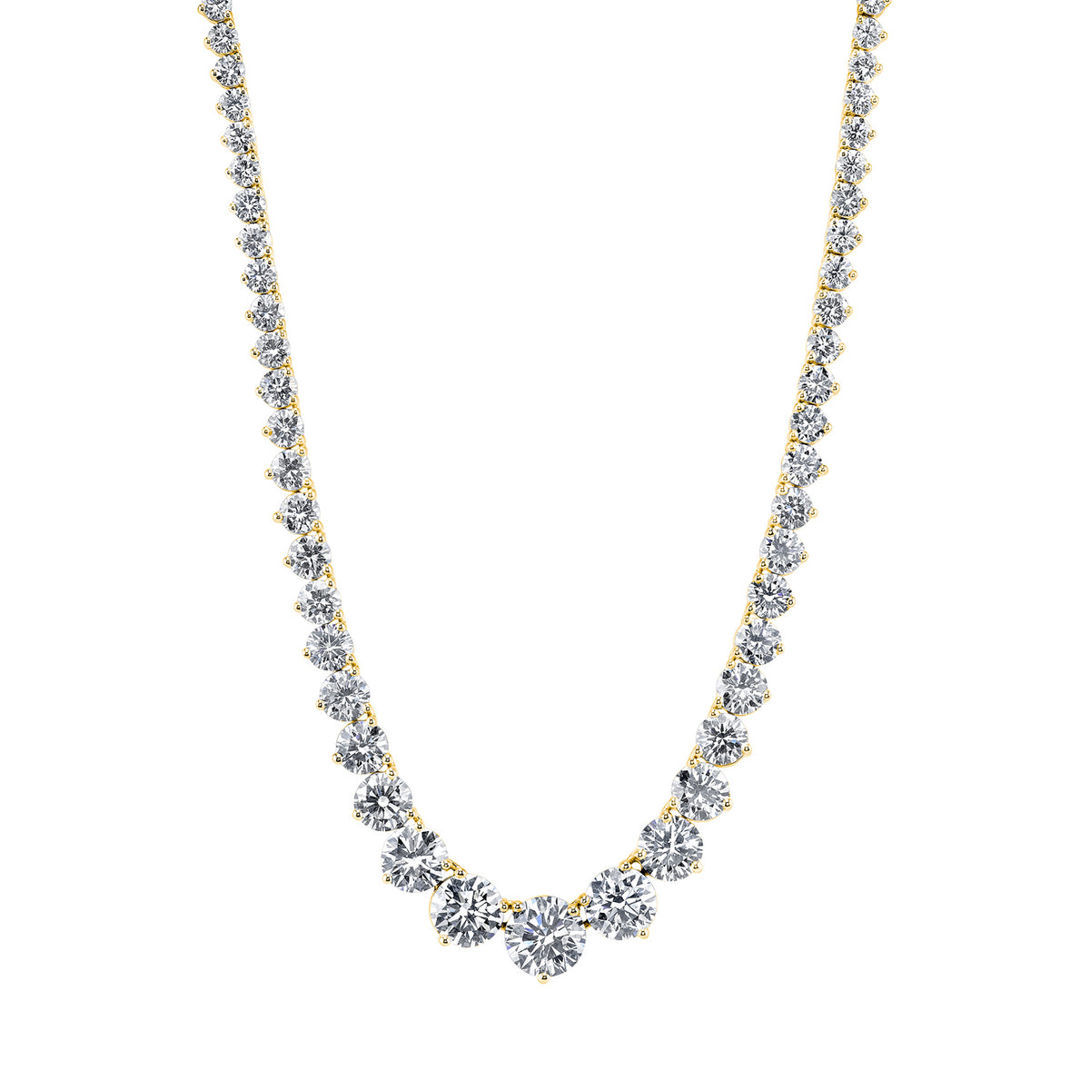 18K Yellow Gold Riviera Diamond Tennis Necklace 13.43 Carats