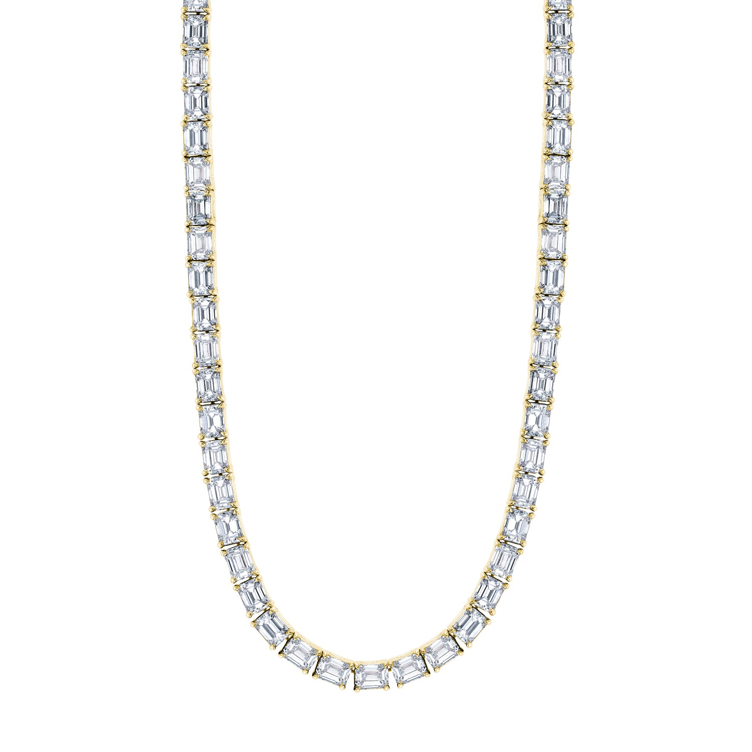18K Yellow Gold Emerald Cut Diamond Tennis Necklace