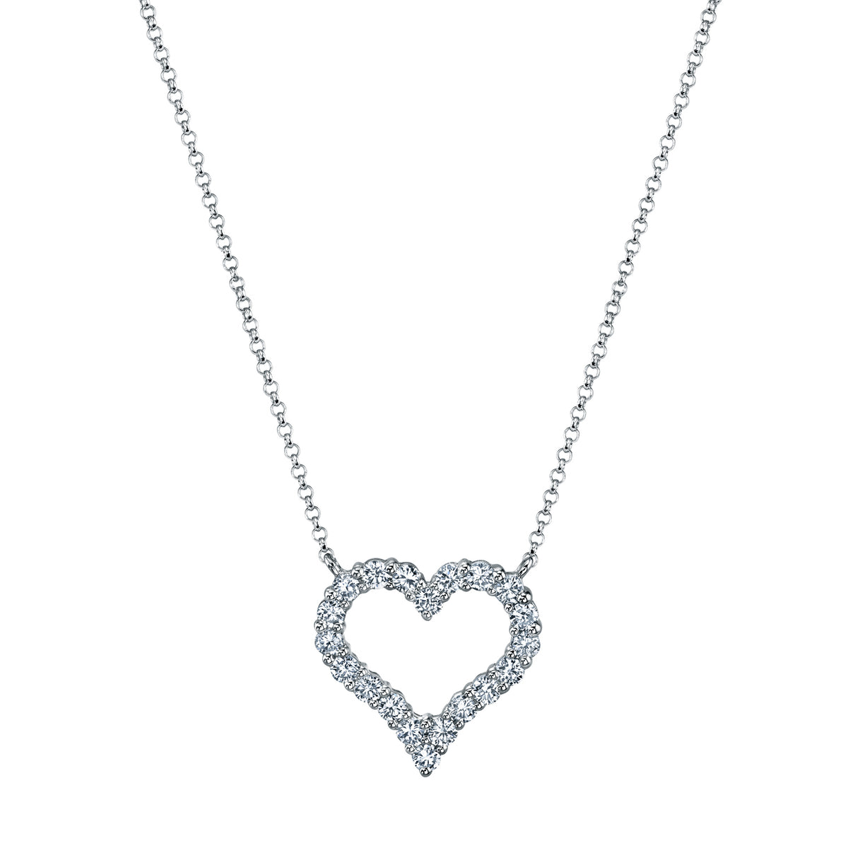 18K White Gold Open Diamond Heart Necklace - NAGI