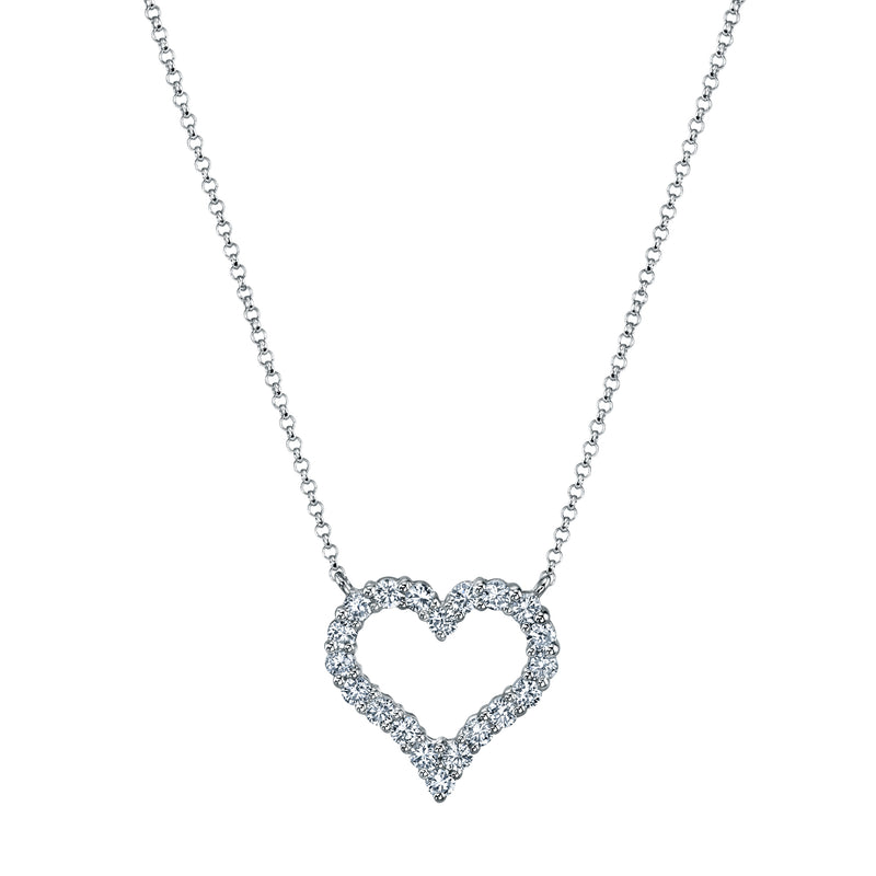 18K White Gold Open Diamond Heart Necklace - NAGI