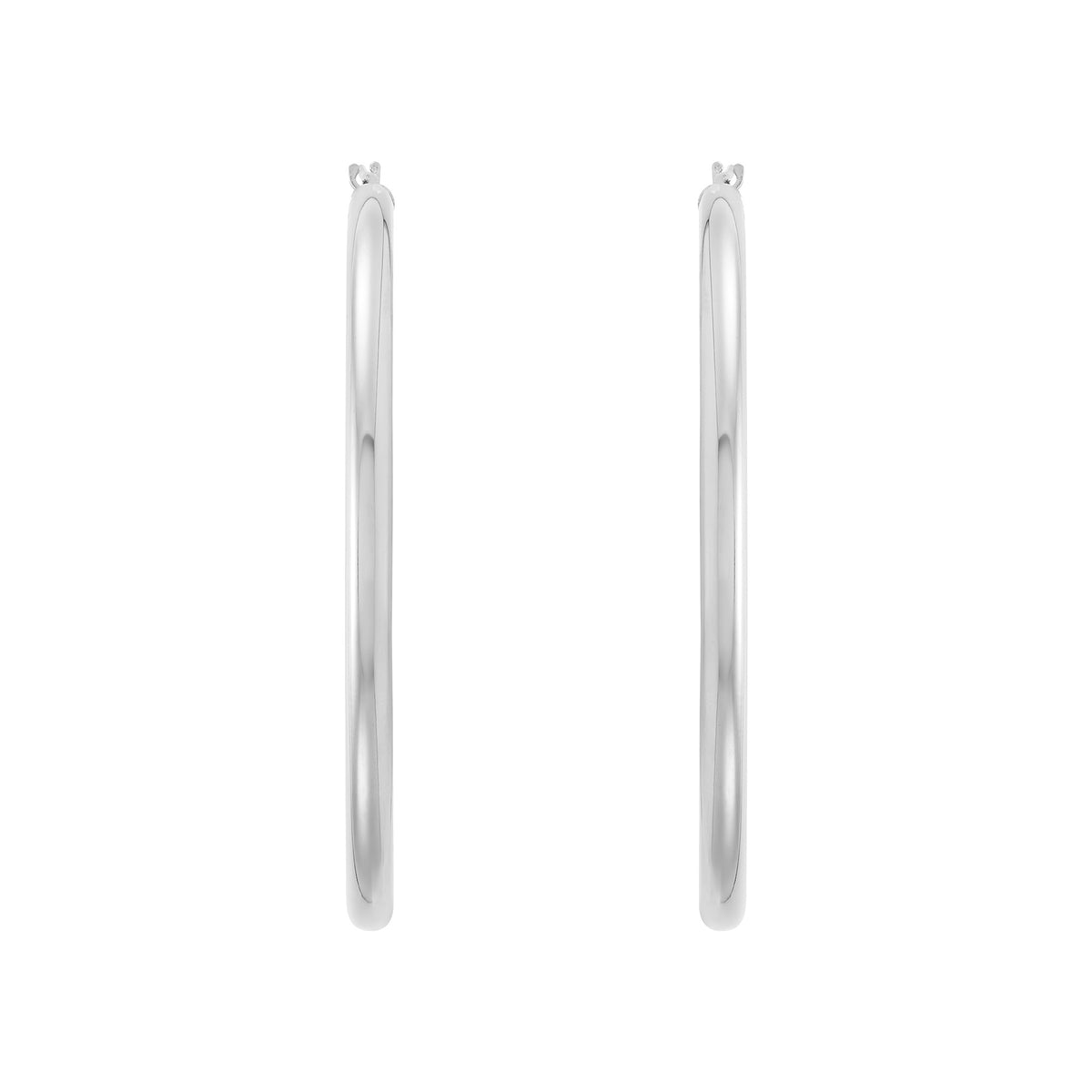 14K White Gold 3x50MM Hoop Earrings
