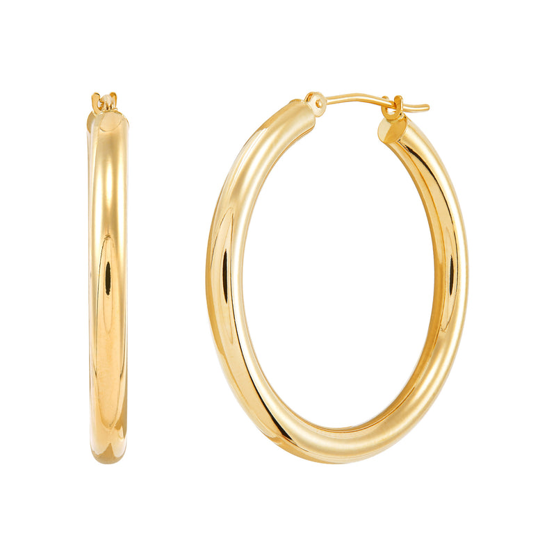 14K Yellow Gold 3x30MM Hoop Earrings