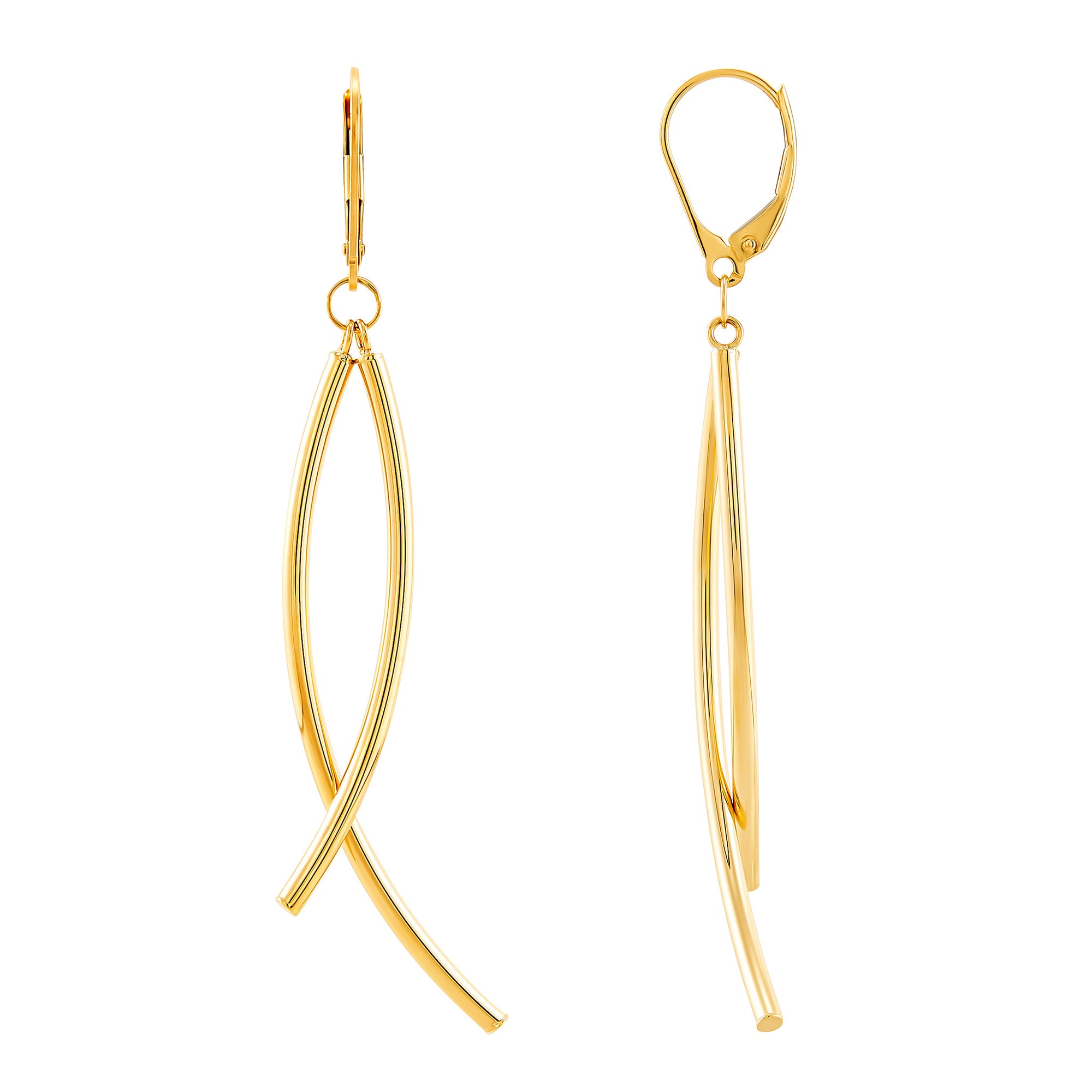 14K Yellow Gold Curved Bar Dangle Earrings