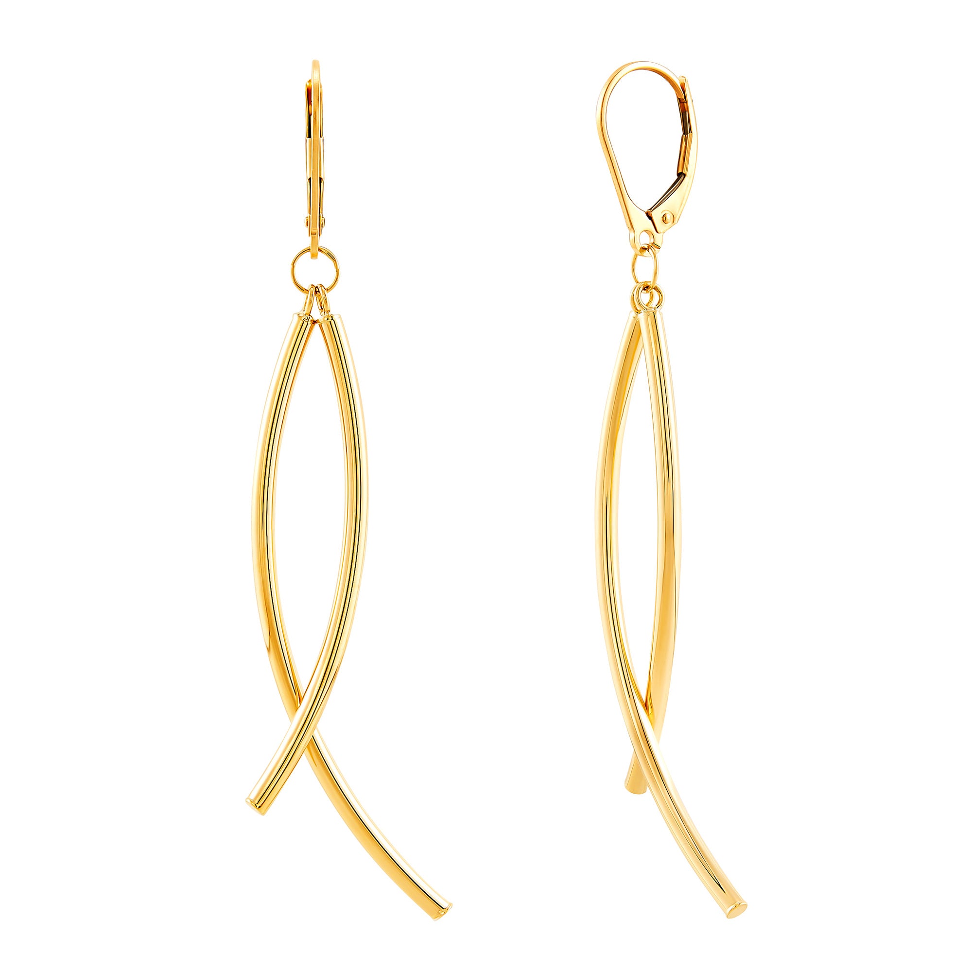 14K Yellow Gold Curved Bar Dangle Earrings