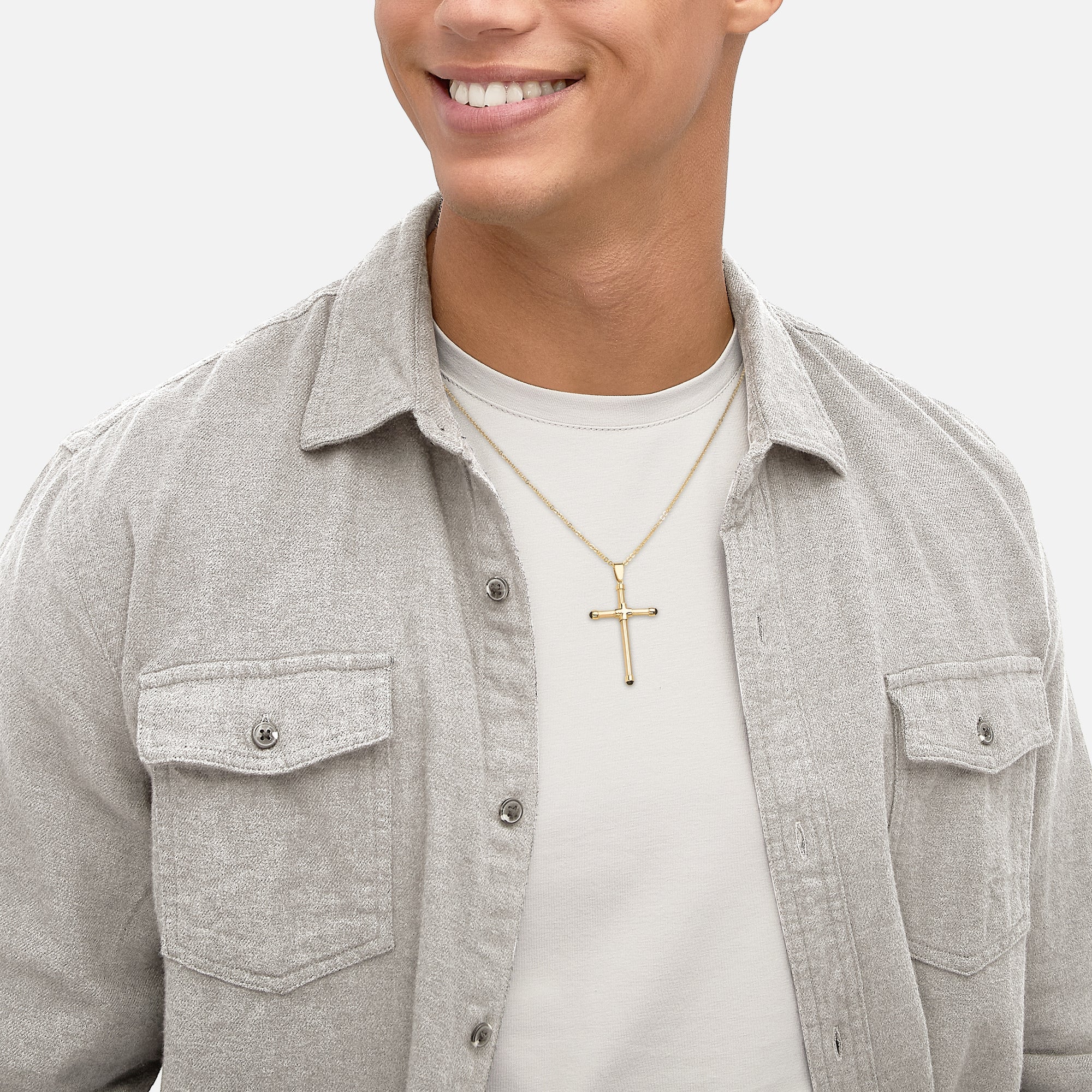 14K Yellow Gold  Tube Cross with Onyx Necklace