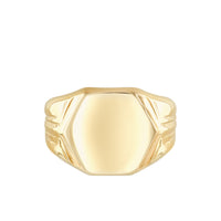 14K Yellow Gold Gents Hexagon Signet Ring