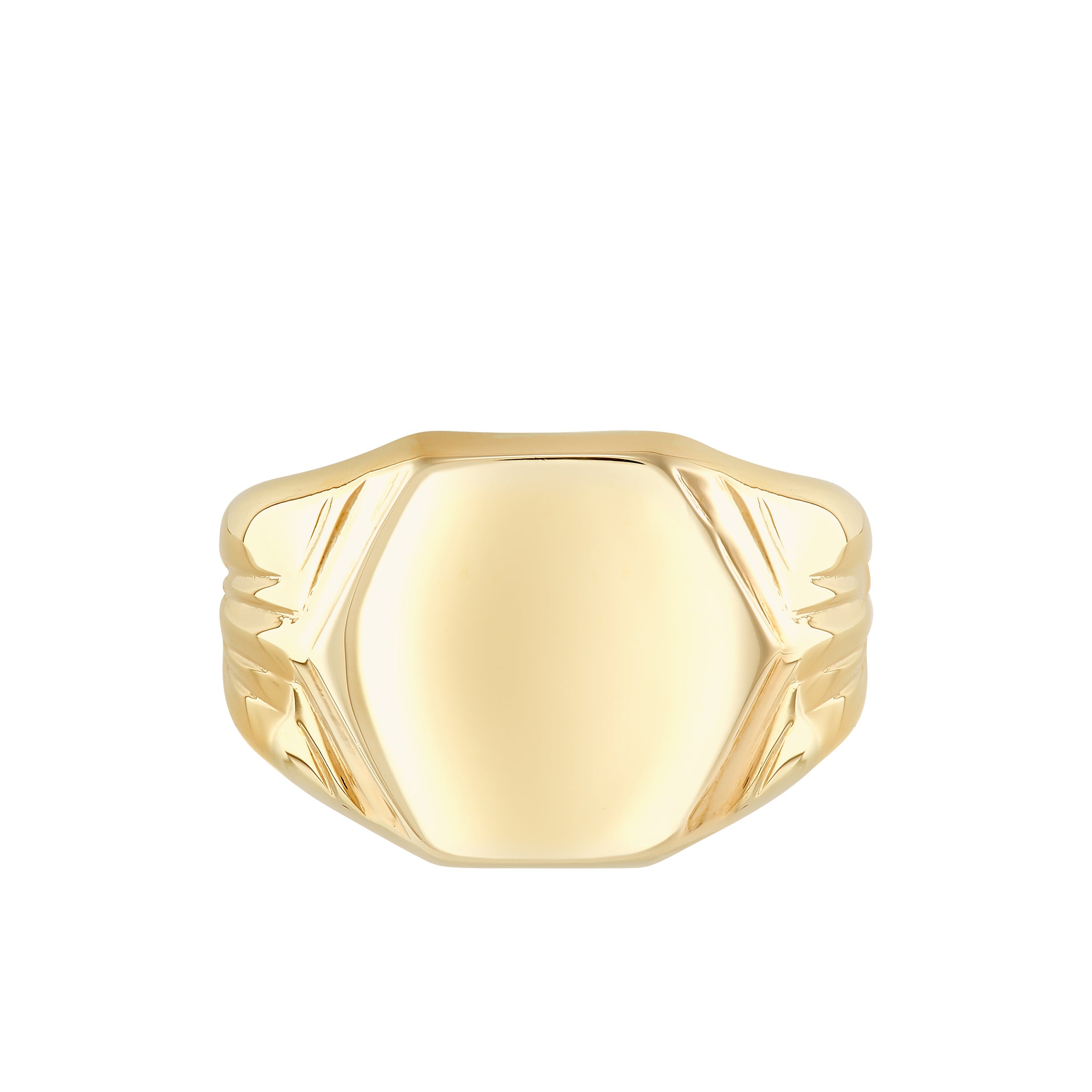 14K Yellow Gold Gents Hexagon Signet Ring