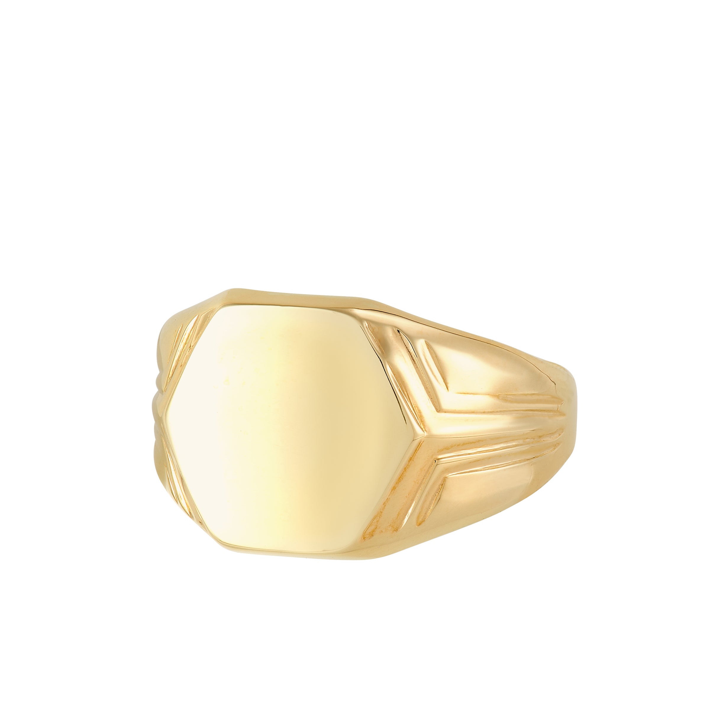 14K Yellow Gold Gents Hexagon Signet Ring
