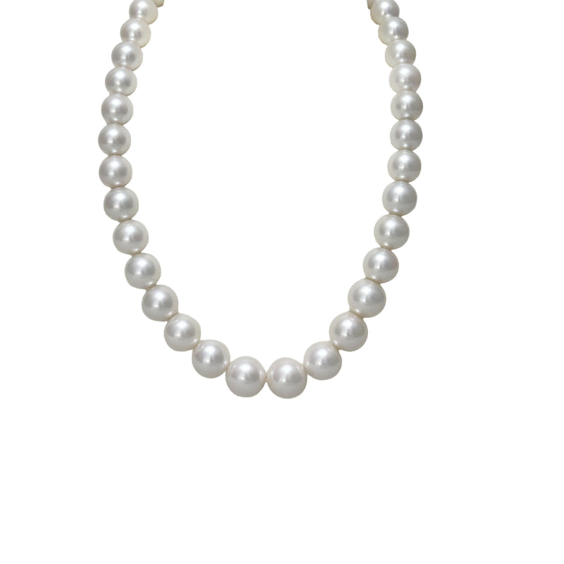 18K Yellow Gold White Freshwater Graduated Pearl Strand Necklace - NAGI